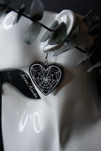 Load image into Gallery viewer, Black Spiderweb Heart Earrings
