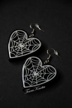 Load image into Gallery viewer, Black Spiderweb Heart Earrings

