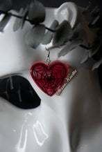 Load image into Gallery viewer, Red Spiderweb Heart Earrings
