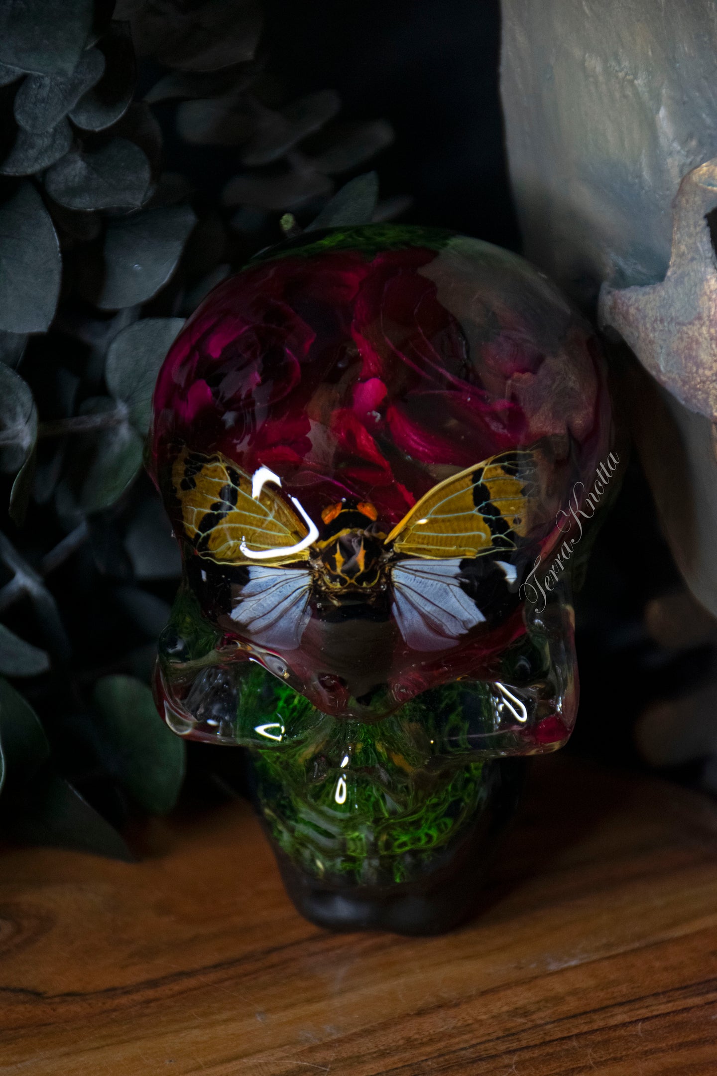 Dark Magenta Rose Cicada Moss Skull