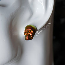 Load image into Gallery viewer, Orange/Yellow/Green Colorshift Skull Studs
