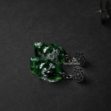 Load image into Gallery viewer, Green &amp; Silver Skull Stud Dangle Earrings
