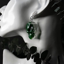 Load image into Gallery viewer, Green &amp; Silver Skull Stud Dangle Earrings
