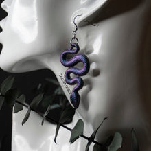 Load image into Gallery viewer, Colorshift Purple Green Blue Snake Earrings
