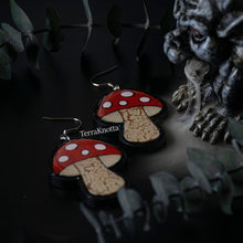 Load image into Gallery viewer, Red Mushroom Dangle Earrings
