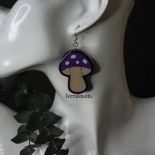 Load image into Gallery viewer, Purple Mushroom Dangle Earrings
