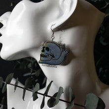 Load image into Gallery viewer, Holographic Snail Skull Dangle Earrings
