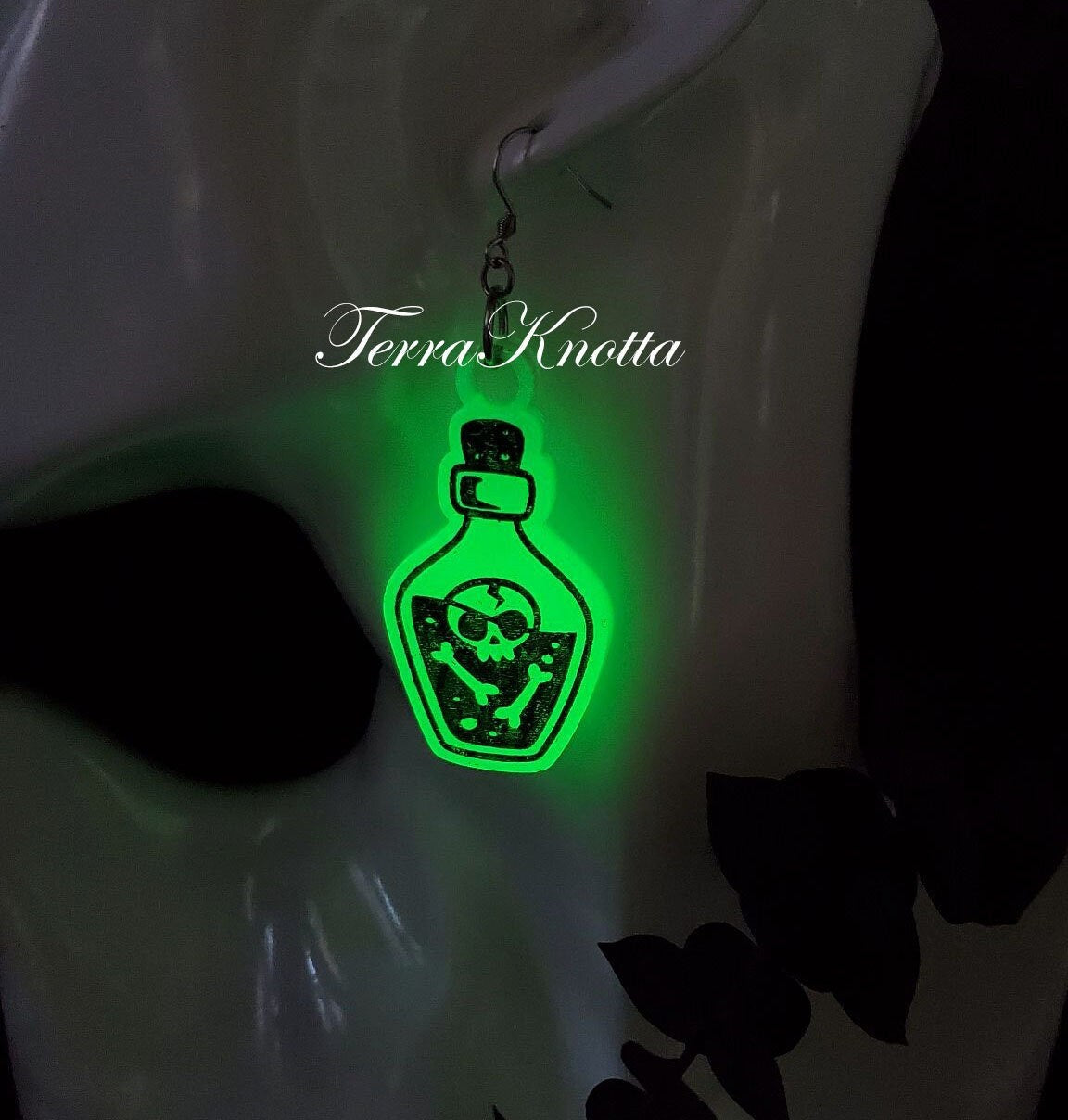 Glow Skull Potion Bottle Earrings